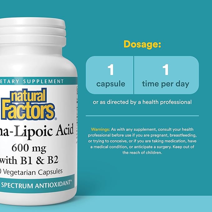 Natural Factors Alpha-Lipoic Acid with B1 & B2 - Antioxidant Support* - Non-GMO - 60 Vegetarian Capsules