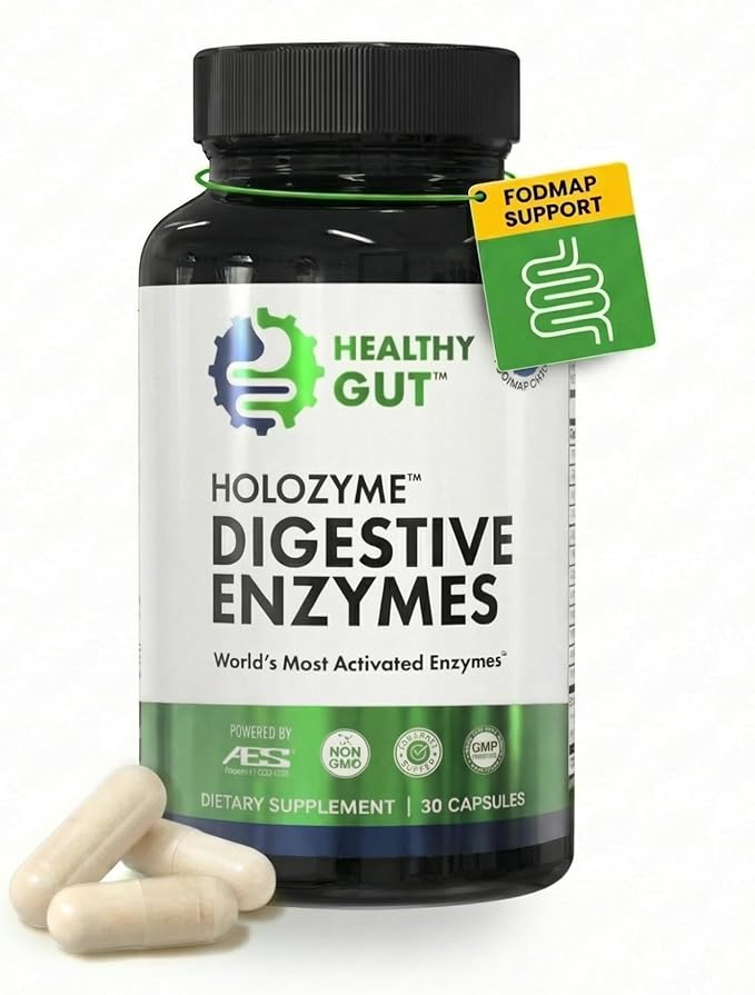 Healthy Gut HoloZyme Max Strength Digestive Enzymes | FODMAP-Friendly Formula Prevents Bloating, Gas, & Indigestion w/Protease, Amylase, Lipase, Lactase, and More | 15 Servings (Sample Bottle)