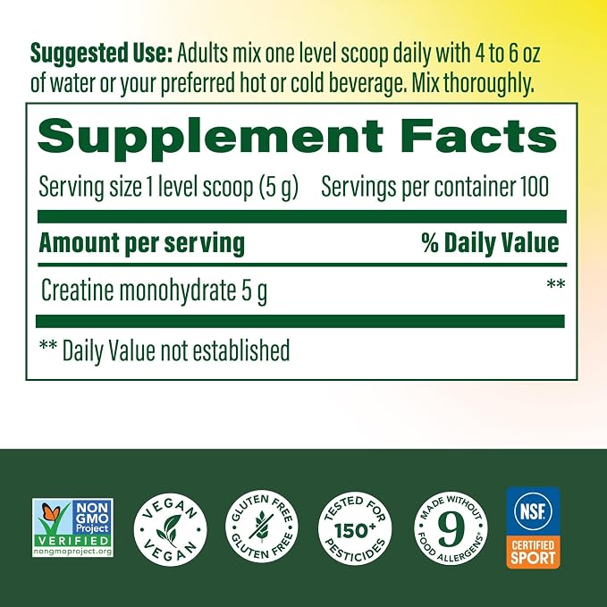 MegaFood Micronized Creatine Monohydrate Powder - Unflavored Post & Pre Workout Powder for Men & Women - Cognitive & Exercise Performance Support - NSF Certified for Sport- 500 Grams, 100 Servings