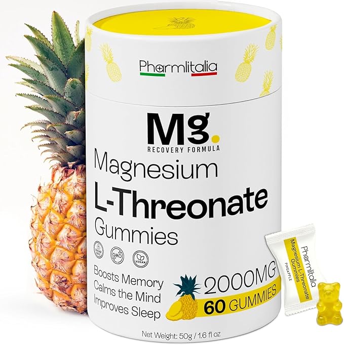 Magnesium L-Threonate Gummies for Adults & Kids 2000mg – Brain Supplements for Memory and Focus - Calm Magnesium Gummies for Improved Sleep and Healthy Mind - 60 Count (Pack of 1)