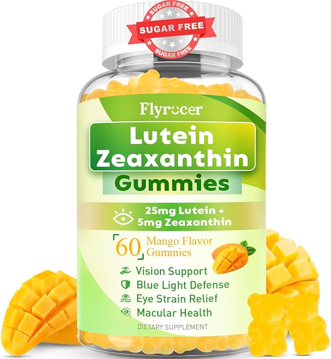 Sugar Free Lutein Gummies 25mg, Lutein and Zeaxanthin Supplements for Eye Health, 13-in-1 Eye Care Formula with Omega-3 Bilberry Saffron & Vitamins-Vision Health, Eye Strain, Dry Eyes, Vegan 60 Count