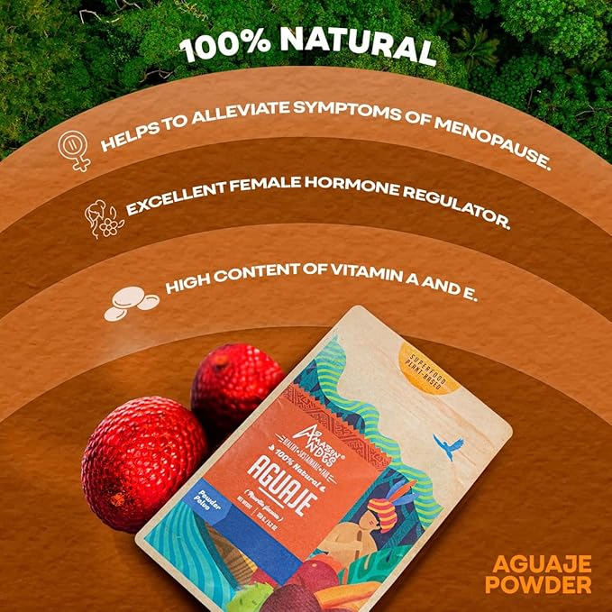 Amazon Andes Aguaje Fruit Powder - Buriti Wild Harvested in Peru - Support Menstrual Disorder - Non-GMO Allegen-Free & Vegan - Halal - Contains Phytoestrogens - 5.2 Ounce (40 Servings)