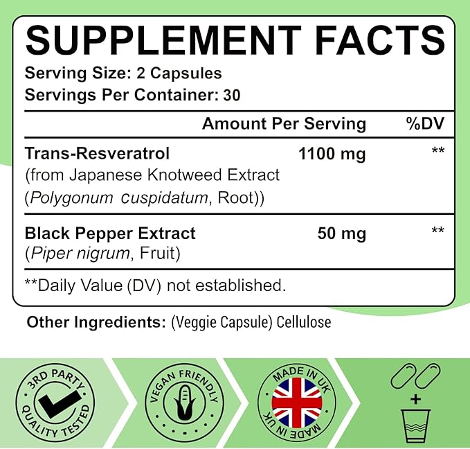 99% Ultra Purity Trans-Resveratrol 1100mg, 3-in-1 Advanced Formula Organic Resveratrol Supplement, Max Antioxidant, Anti-Aging, Skin Health, Cell Repair, Boost NAD+, Immune & Energy, 60 Caps