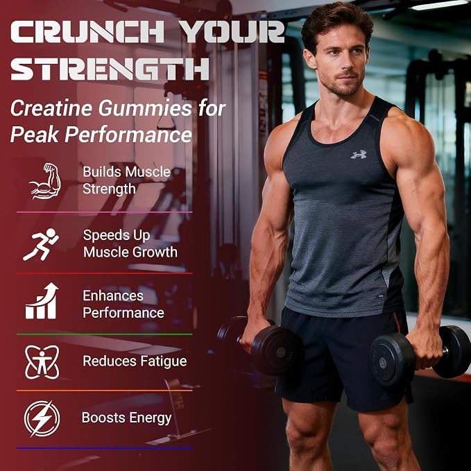 ooioo Creatine Monohydrate Gummies for Men & Women – Boost Focus, Stamina & Muscle Growth – Sugar Free, Vegan, with L-Taurine, BCAA 2:1:1, B12 & B6 – Mixed Berry Flavor – 120 Gummies