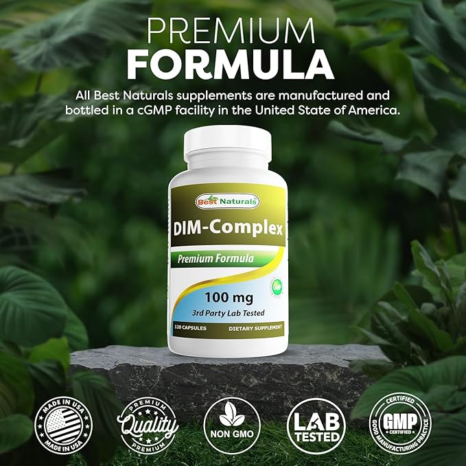 Best Naturals DIM Supplement 100 mg 120 Capsules, DIM for Estrogen Metabolism & Balance, For Menopause, Body Building, PCOS & Hormonal Acne