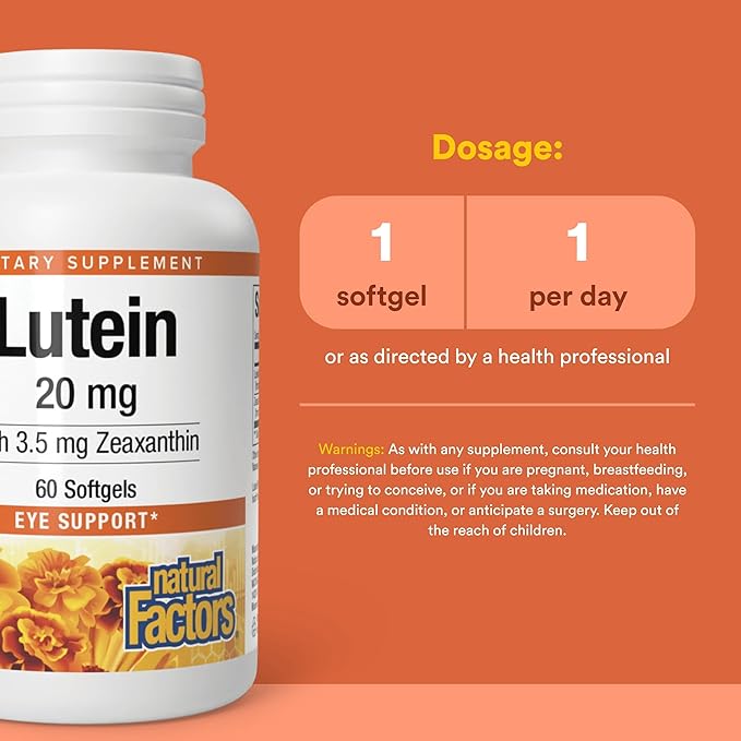 Natural Factors - Lutein 20mg, Natural Antioxidant to Support Eye Health, 60 Soft Gels