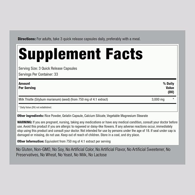 Piping Rock Milk Thistle Supplement | 100 Capsules | Concentrated Herbal Extract | Non-GMO, Gluten Free