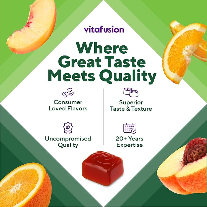 Vitafusion GLP1 Gummy Supplement | 90 Sugar Free Gummies | Vitamin & Mineral Blend with Fiber, D3, B12, and Folate | for Women & Men | Tropical Peach Flavor | Gluten Free Formula