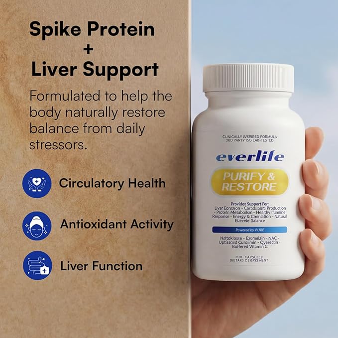 Everlife Spike Protein & Liver Detox Support Supplement - Liposomal Curcumin with NAC, Quercetin, Bromelain & Buffered Vitamin C – Circulation, Antioxidant & Immune Support Blend – 150 Capsules