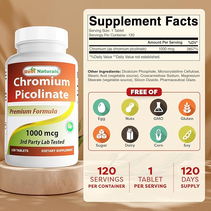 Best Naturals Chromium Picolinate 1000 mcg 120 Tablets (120 Count (Pack of 2))
