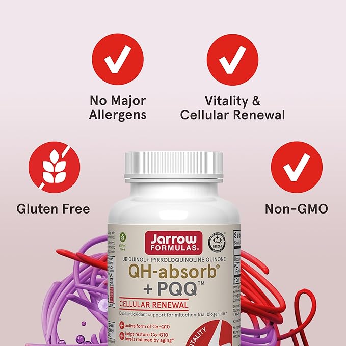 Jarrow Formulas® QH-Absorb® + PQQ, Dietary Supplement, Antioxidant Support for Mitochondrial Biogenesis, Cellular Energy Production and Cardiovascular Health, 60 Softgels, 60 Day Supply