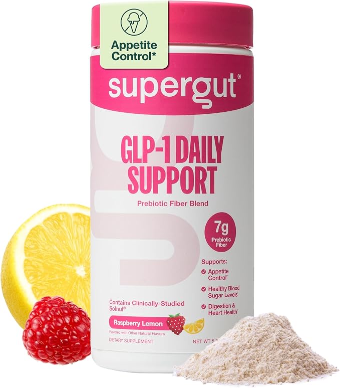 Supergut GLP1 Daily Support - Raspberry Lemon - High Fiber GLP-1 Supplement Powder for Women & Men - Sugar-Free Drink Mix for Gut Health & Digestive Support (18 Servings)