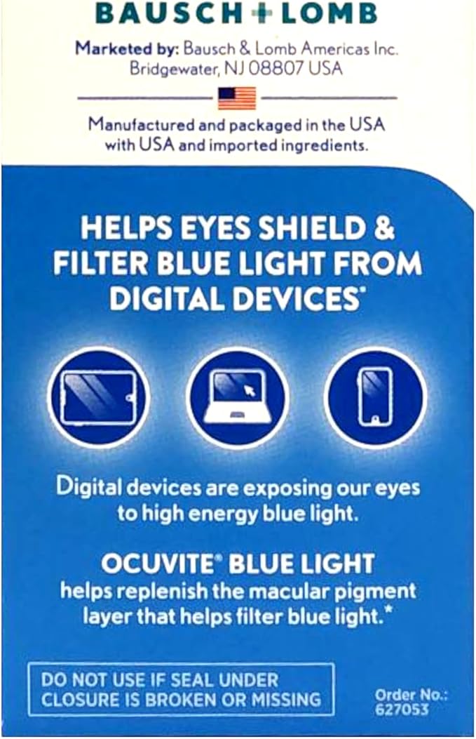 Bausch + Lomb Ocuvite Blue Light Eye Health – Mini Soft Gels with 25 mg Lutein + 5 mg Zeaxanthin – Eye Defense for Screen Time, Gamers, & Digital Device Users, 30 ct (Pack of 4)