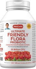 ANDREW LESSMAN Ultimate Friendly Flora Probiotic 120 Capsules - 25 Billion CFU, Comprehensive Blend of Five Probiotic Strains, Powerful Immune and Digestive Support. Probiotics for Women or Men