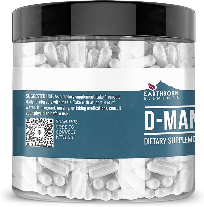 Earthborn Elements D-Mannose 200 Capsules, Pure & Undiluted, No Additives