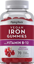 Piping Rock Vegan Iron Gummies | 70 Count | Delicious Grape Flavor | Supplement with B Complex Vitamins | Non-GMO, Gluten Free
