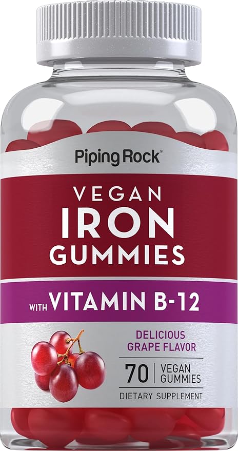 Piping Rock Vegan Iron Gummies | 70 Count | Delicious Grape Flavor | Supplement with B Complex Vitamins | Non-GMO, Gluten Free
