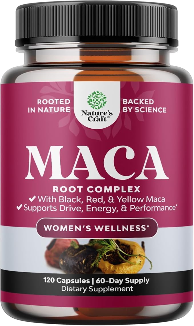 Maca Root Capsules for Women - Potent Herbal Supplement with Female Enhancing Blend of Red Yellow & Black Maca Root - Non-GMO Certified Vegan and Gluten-Free with No Artificial Colors - 120 Count