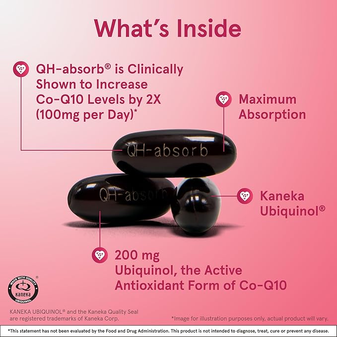 Jarrow Formulas QH-absorb 200 mg - High Absorption Co-Q10 - Active Antioxidant Form of Co-Q10 - Supports Mitochondrial Energy Production &Cardiovascular Health - Up to 60 Servings