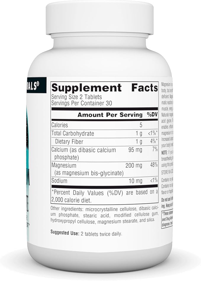 Source Naturals Magnesium Glycinate, Chelated for high Absorption | for Calm Energy, Bone & Heart Support*, 200 mg per Serving - 60 Tablets
