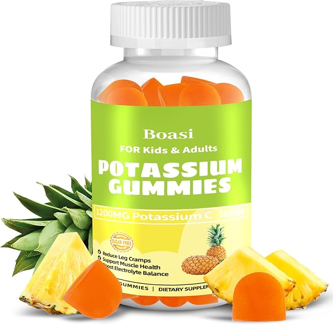 90 Count 1200mg Potassium Chloride Gummies,Sugar Free Electrolyte Balance Gummies,Muscle Relief & Heart Health Potassium Supplement for Adults Women Men