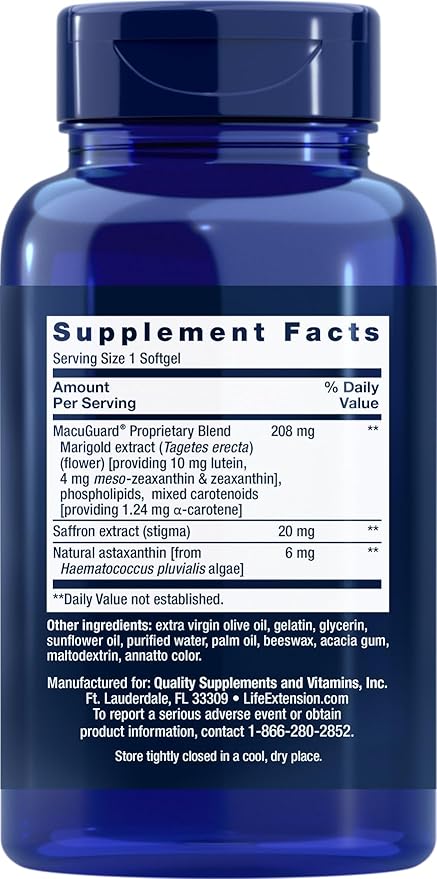 Life Extension MacuGuard Ocular Support 90 softgels with Saffron & Astaxanthin