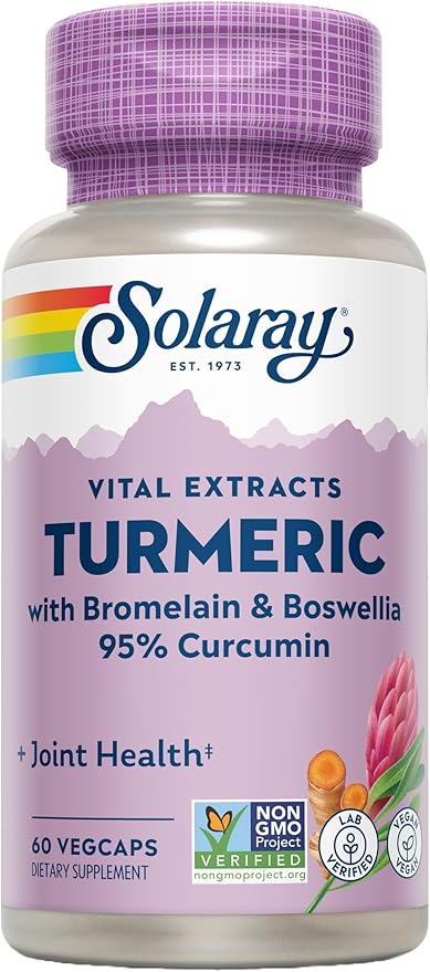 SOLARAY Turmeric Supplement with Bromelain and Boswellia, 95% Curcumin, Turmeric Curcumin Supplement for Joint Support, Gallbladder, Liver Support, Non-GMO, Vegan, 60-Day Guarantee, 60 Servings