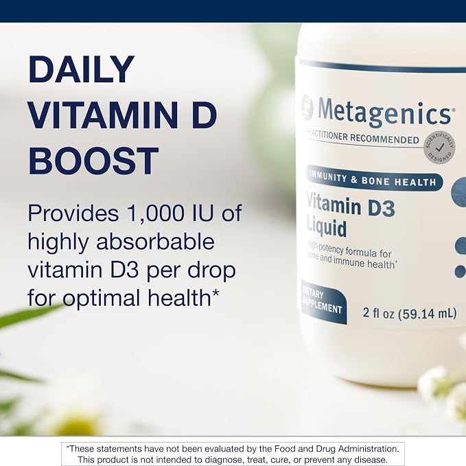 Metagenics Vitamin D3 Liquid Supplement - High Absorbency & Easy to Swallow Liquid Vitamin D3 for Bone Health & Immune Support* - Suitable for Kids - 2 fl oz - 2,275 Servings