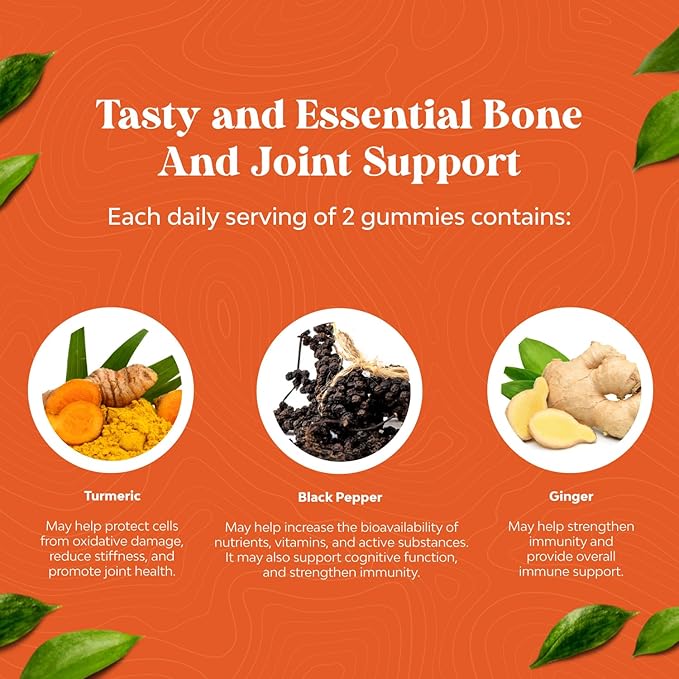 Turmeric Curcumin Immune Support Gummies - Immune Booster Turmeric Gummies for Joint Support and Advanced Skin Care - with Black Pepper Joint Supplement Gummy Vitamins with Curcumin Powder - 60 Count