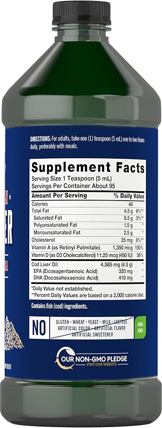 Carlyle Norwegian Cod Liver Oil | 16oz | Pack of 3 Bottles | Liquid Unflavored Fish Oil Supplement | Non-GMO, Gluten Free