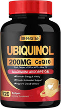 DRFOSTER Coq10 Ubiquinol 200mg, Coq10 200mg Softgels, Max Absorption Ubiquinol with Vitamin E & PQQ & Black Pepper, Powerful Antioxidant, 120 Softgels