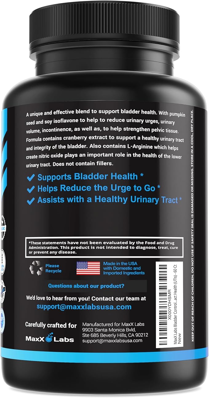 Bladder Control Supplement - Overactive Bladder Control Pills - Potent Blend of Pumpkin Seed Oil, Cranberry Extract & Vitamin D3 - Urinary Tract Infection Treatment for Women & Men - 60Ct