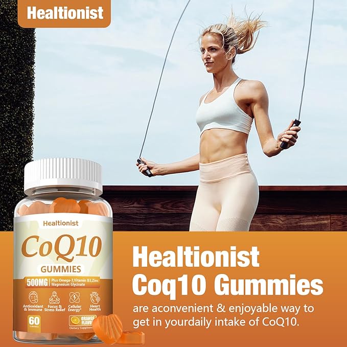 1 Pack 500MG Coq10 Gummies - 3X Better Absorption, Plus Omega-3, Magnesium, Vitamin B3 & Zinc - Coenzyme Q10 Supplements for Heart Health, Cellular Energy & Antioxidant, Vegan, 60 Counts
