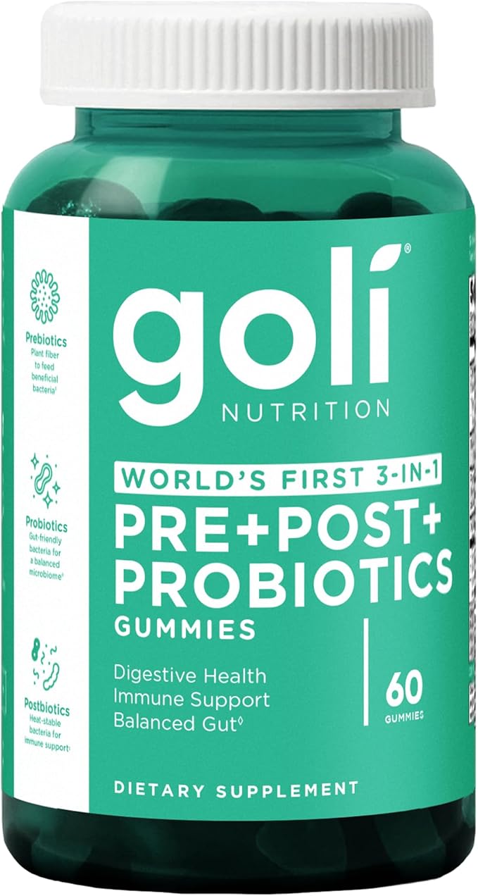 Goli Pre Pro Postbiotic Gummies - Worlds First 3-in-1 Formula with DE111 Probiotics, XOS Prebiotics, MCC1849 Postbiotics - Vegan, Non-GMO, Gluten-Free