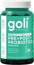 Goli Pre Pro Postbiotic Gummies - Worlds First 3-in-1 Formula with DE111 Probiotics, XOS Prebiotics, MCC1849 Postbiotics - Vegan, Non-GMO, Gluten-Free