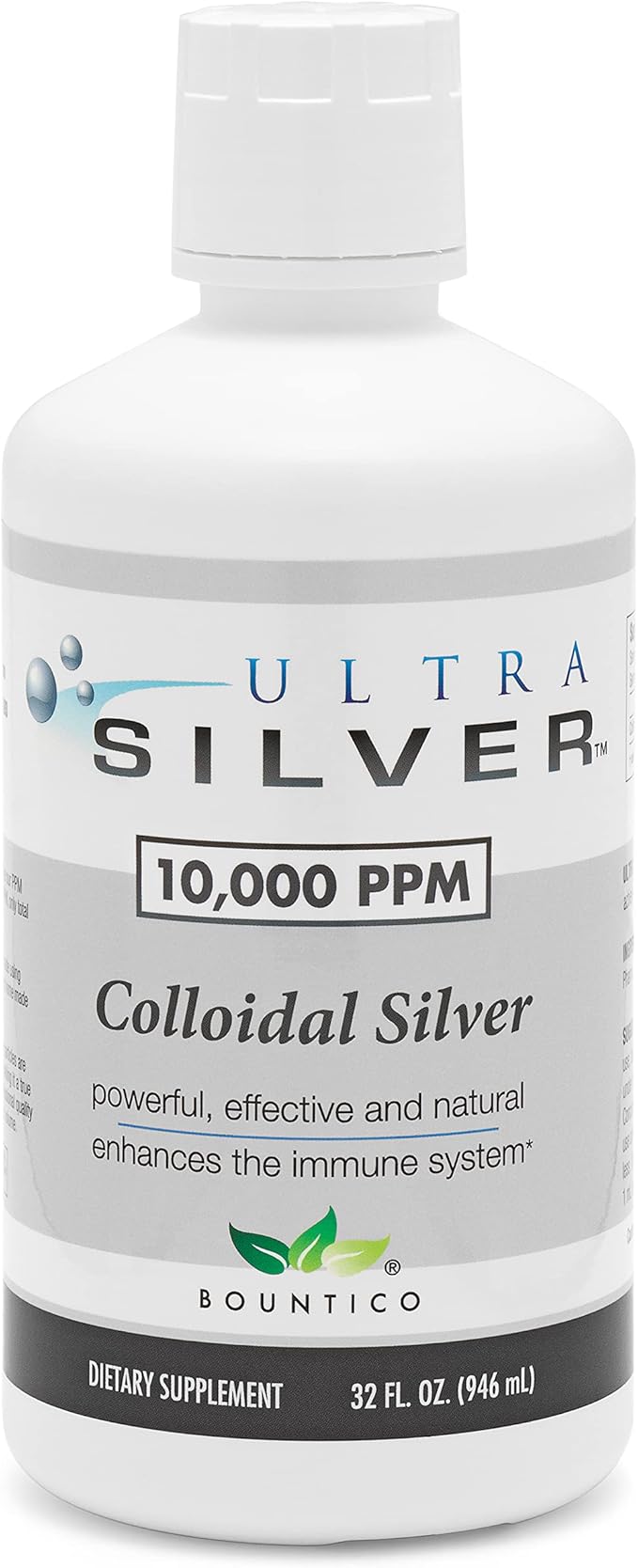 Ultra Silver® Colloidal Silver | 10,000 PPM, 32 Oz (946mL) | Mineral Supplement | True Colloidal Silver - 4 oz Dropper Bottle (Empty) Included for Dispensing!