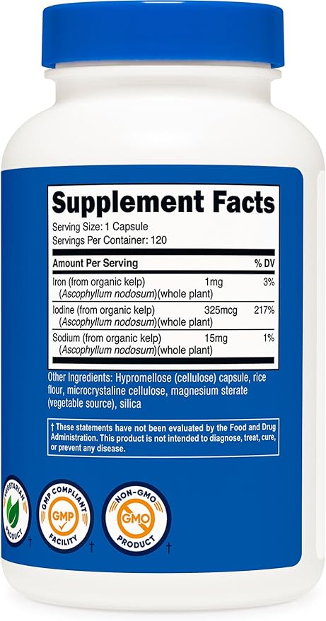Nutricost Iodine (Natural Iodine from Organic Sea Kelp) 325mcg, 120 Capsules, Vegetarian, Non-GMO & Gluten Free