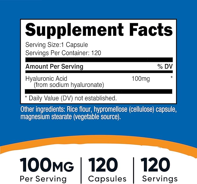 Nutricost Hyaluronic Acid Capsules 100mg,120 Vegetarian Capsules - Gluten Free, Non-GMO