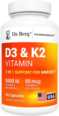 Dr. Berg Maximum Strength 2-in-1 Vitamin D3 K2 5,000 IU | Naturally Derived D3 | 4X Lab-Tested & Verified | High Absorption Formula | K2 D3 Vitamin Supplement - 60 Capsules