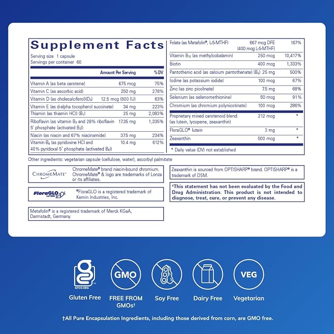 Pure Encapsulations Multi T/D - Multivitamin & Mineral Supplement - for Daily Wellness, Cardiovascular & Immune Health* - Rich in Vitamins & Minerals - Gluten Free & Vegetarian - 60 Capsules