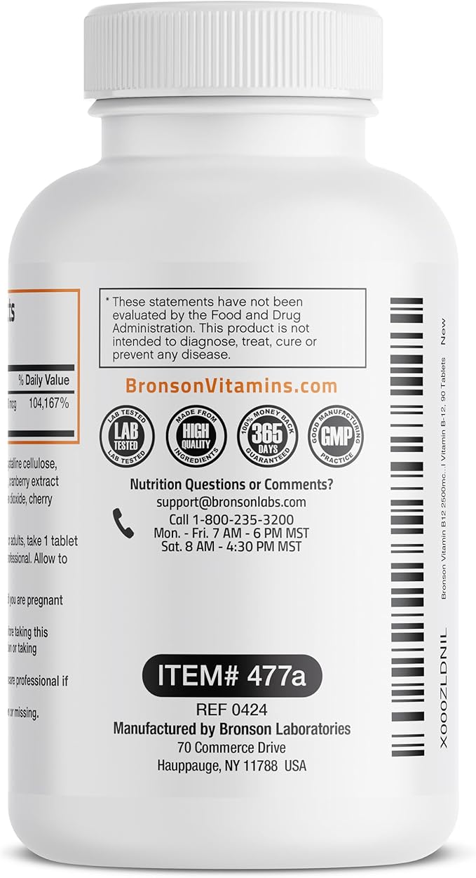 Vitamin B12 2500mcg Shot Of Energy Fast Dissolve Chewable Tablets - Quick Release Cherry Flavored Sublingual B12 Vitamin - Supports Nervous System, Healthy Brain Function Energy Production – 90 Count