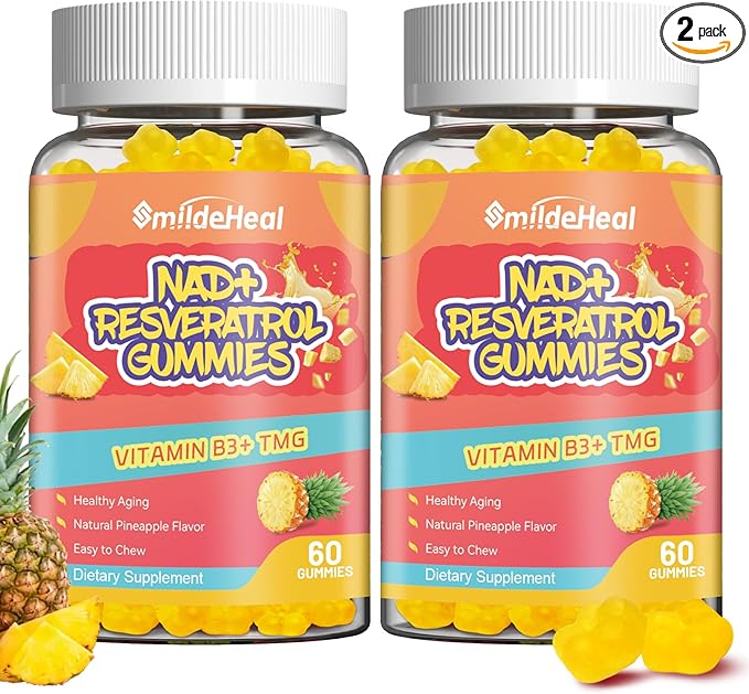 2Pack NAD+ Resveratrol Gummies NAD+ Supplement 500mg with Vitamin B3 & TMG – Healthy Aging, Energy & Cellular Health Support – Vegan Friendly, Natural Pectin – 120 Gummies, 60-Day Supply