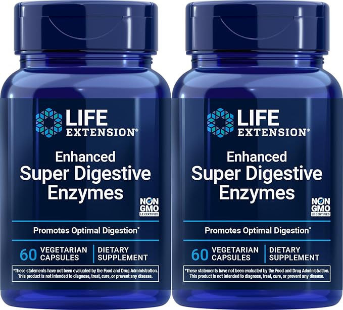 Life Extension Enhanced Super Digestive Enzymes, 60 Vegetarian Capsules (Pack of 2)