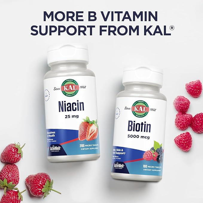 KAL Vitamin B12 Methylcobalamin 5000mcg, Healthy Energy, Metabolism, Nerve & Red Blood Cell Support,* Fast Dissolve ActivMelts, Optimal Absorption, Natural Raspberry Flavor, 90 Servings, 90 Micro Tabs