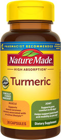 Nature Made High Absorption Turmeric Curcumin Supplement Capsules, Turmeric Supplement, Muscle and Joint Support, 30 Capsules, 30 Day Supply