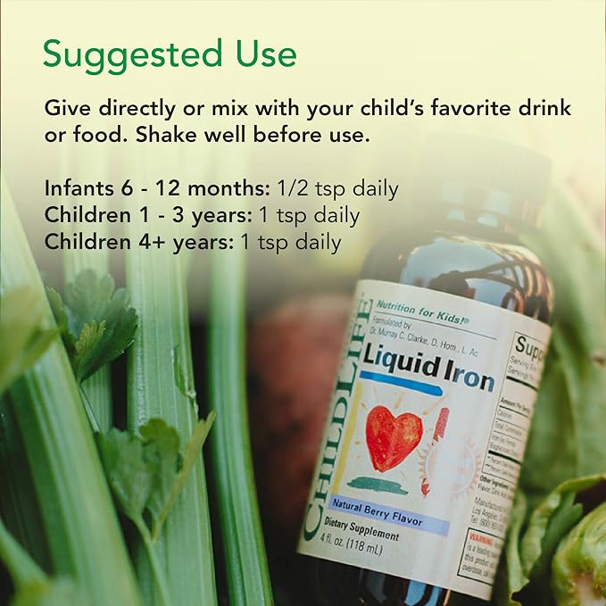CHILDLIFE ESSENTIALS Liquid Iron for Kids - Iron Supplement Drops for Toddler & Baby, Gluten Free - Natural Berry, 4 Fl Oz
