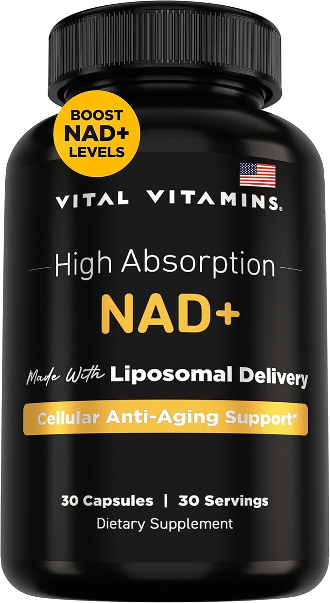 Vital Vitamins NAD Supplement - NAD+ (Nicotinamide Adenine Dinucleotide) for Men & Women - Made with Liposomal Delivery - Cellular Anti-Aging Support, Energy, Focus - 30-Day Supply