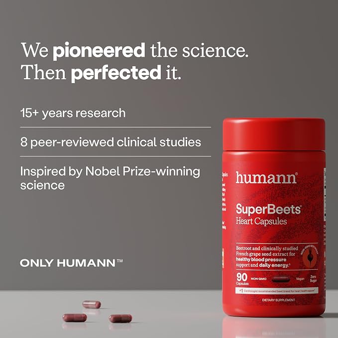 Humann SuperBeets Beet Root Capsules Quick Release 1000mg, Helps Support Nitric Oxide Production, Blood Pressure Support, Heart Health, Contains Non-GMO Beetroot Powder, Studied Antioxidants, 90 Count