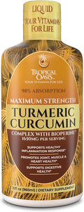 Tropical Oasis Liquid Turmeric Curcumin w/Bioperine - 1650mg Maximum Strength Turmeric Supplement with Black Pepper & Vitamin C - 98% Absorption Rate - 32oz