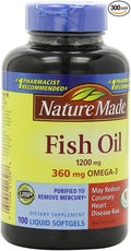 Nature Made Fish Oil 1200mg, 360mg Omega-3 100 Liquid Softgels (3 Pack)
